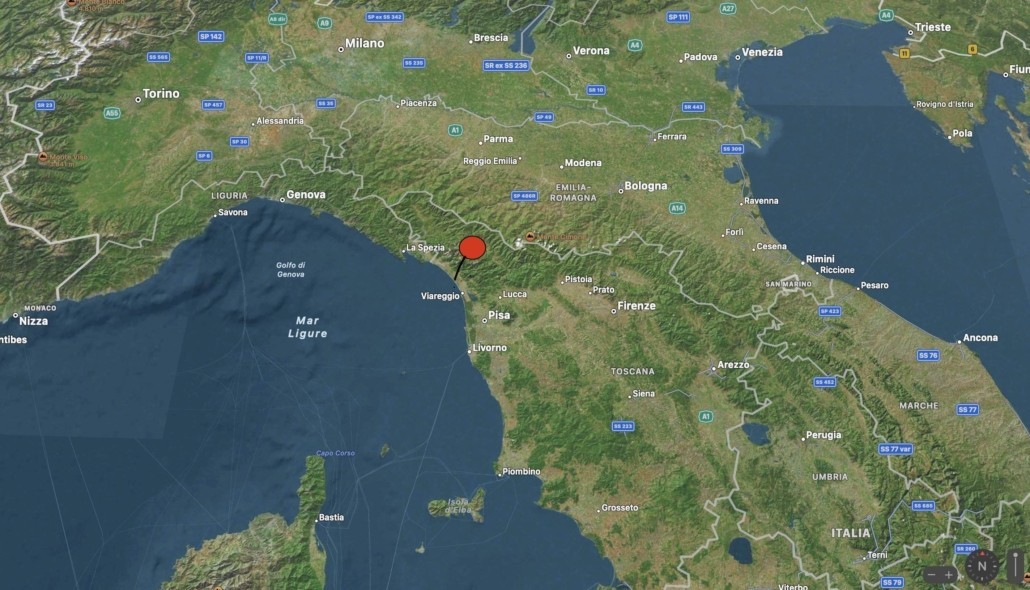 La Mappa dell'Italia con evidenziata la posizione del Petit Hotel a Lido di Camaiore