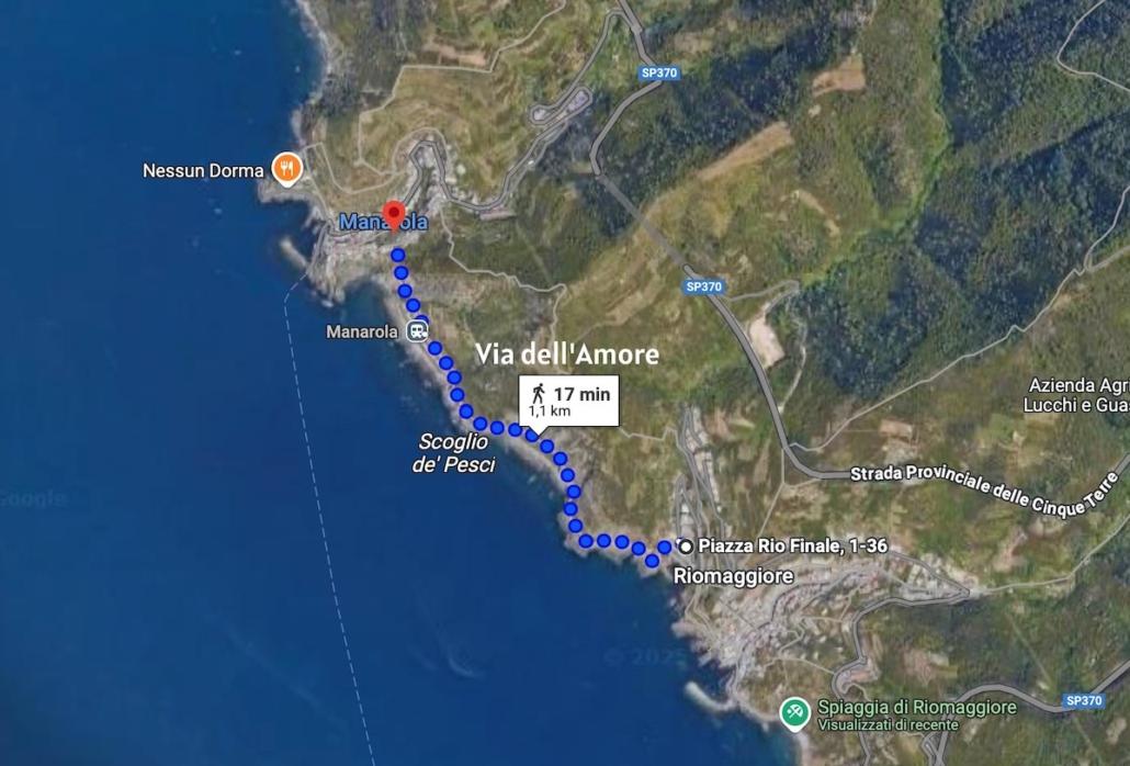 Mappa Via dell'Amore da Riomaggiore a Manarola